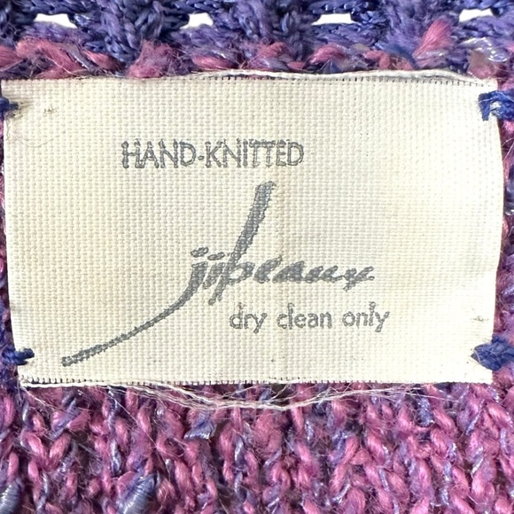 Vintage 70s 80s Hand Knit Purple Multi Media Sweater Size Medium 3D Nubby - Picture 6 of 7